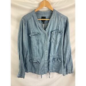 NIC+Zoe Chambray Snap Up Cargo Shirt Size XL
